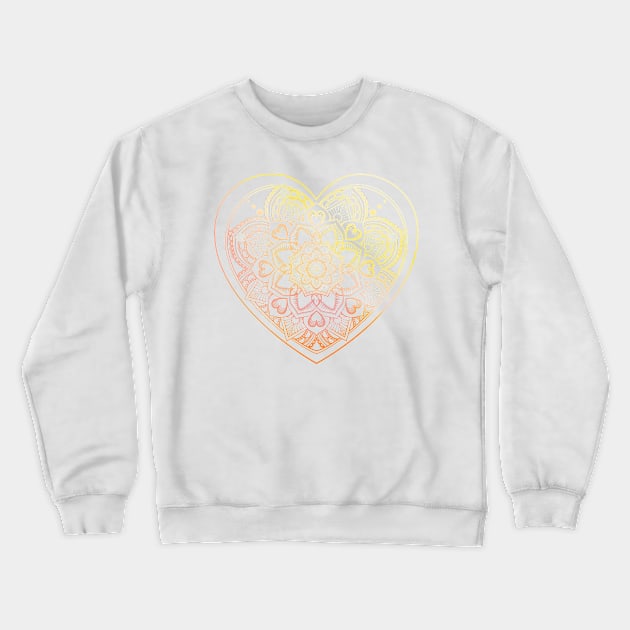 Mandala Heart and Sunrise Colors Zentangle Patterns Crewneck Sweatshirt by AudreyJanvier